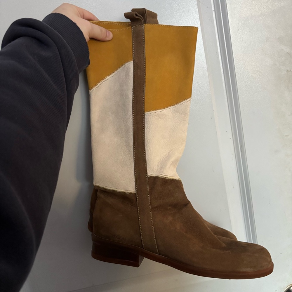 Arche Women’s 40 Leather Colorblock Patchwork Jimiki Yellow Brown Tall Boots